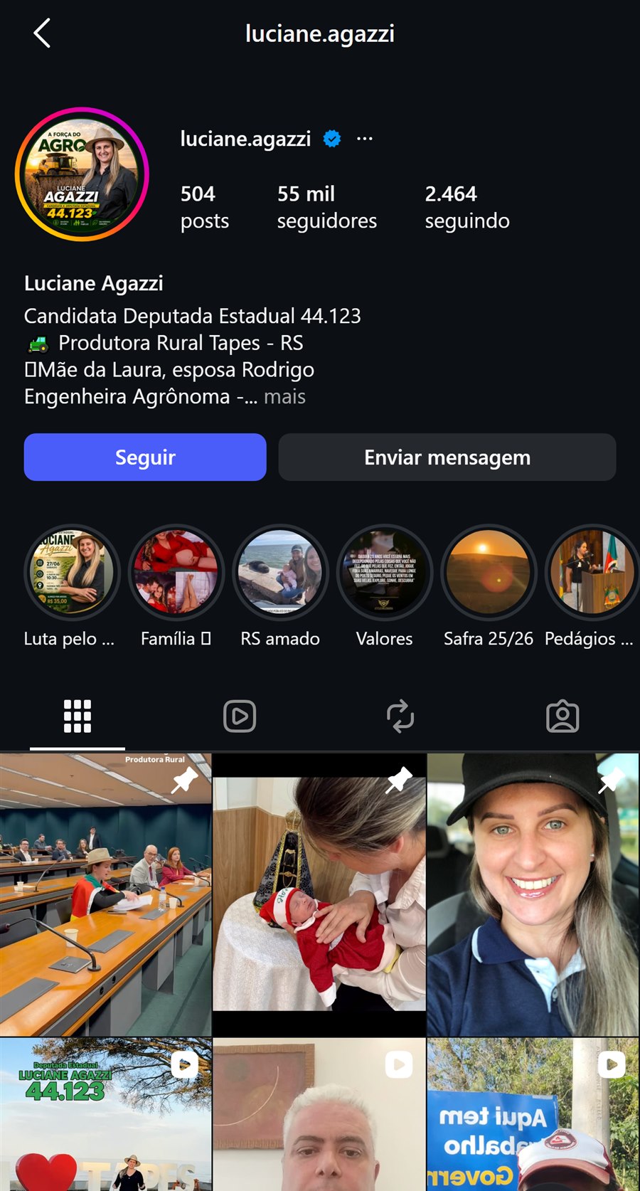 Perfil de Luciane Agazzi no Instagram